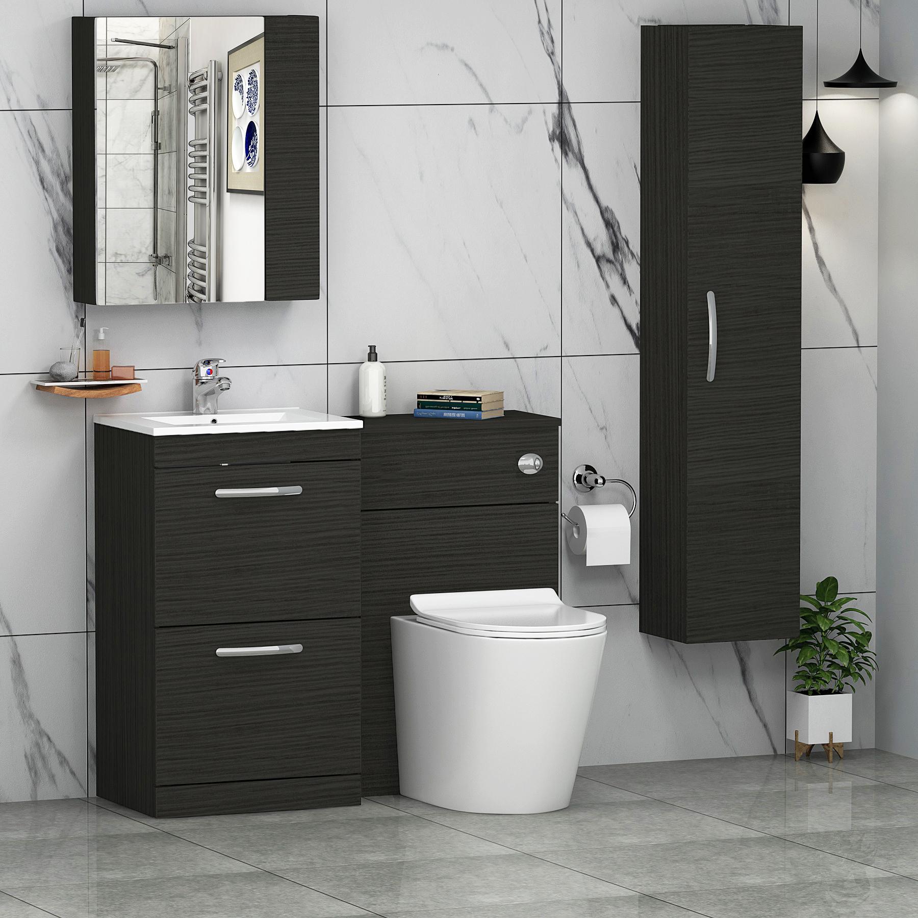 Modern Turin 1000mm Hale Black 2-Drawers Minimalist Basin with Cesar Back to Wall Toilet Pack