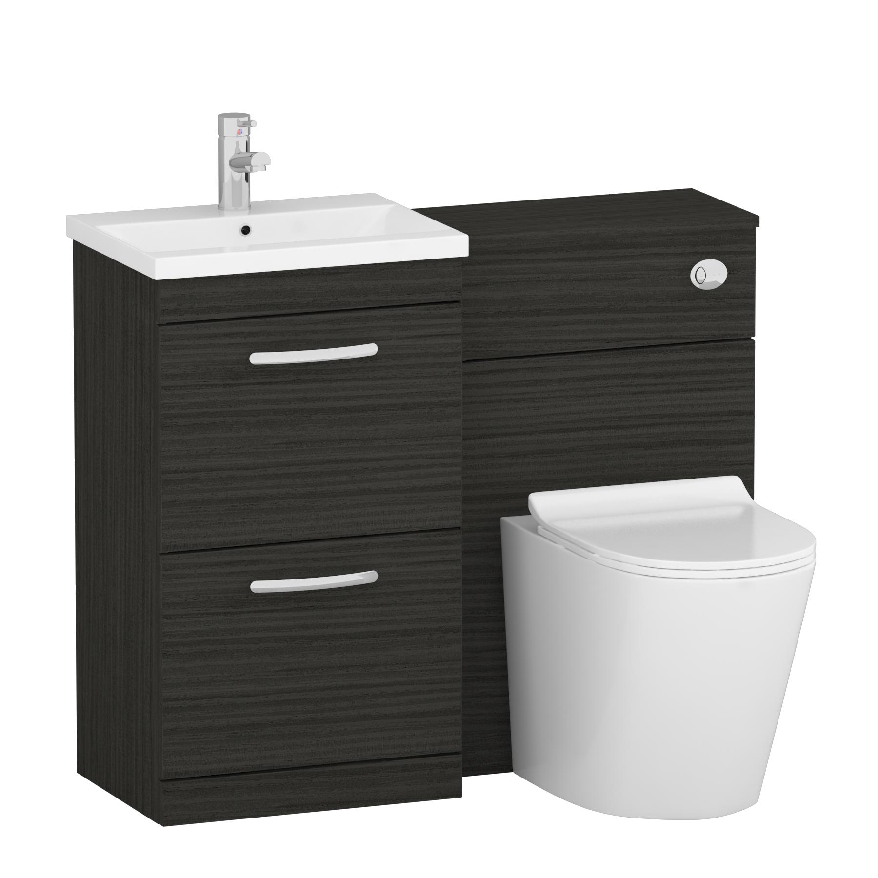 Modern Turin 1000mm Hale Black 2-Drawers Mid-Edge Basin with Cesar Back to Wall Toilet Pack