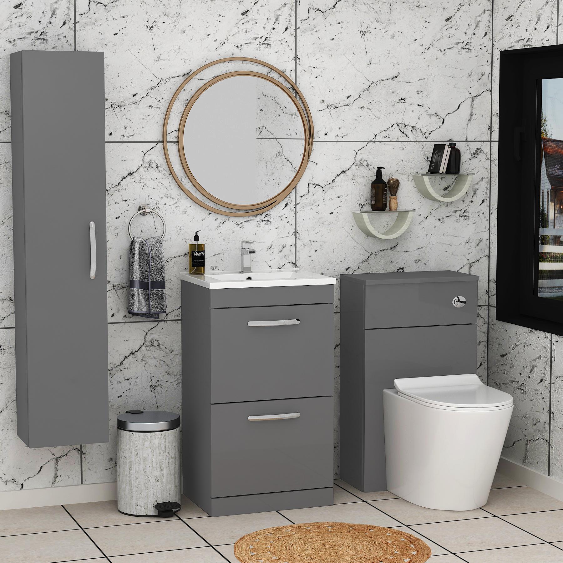 Modern Turin 1000mm Indigo Grey Gloss 2-Drawers Minimalist Basin with Cesar Back to Wall Toilet Pack