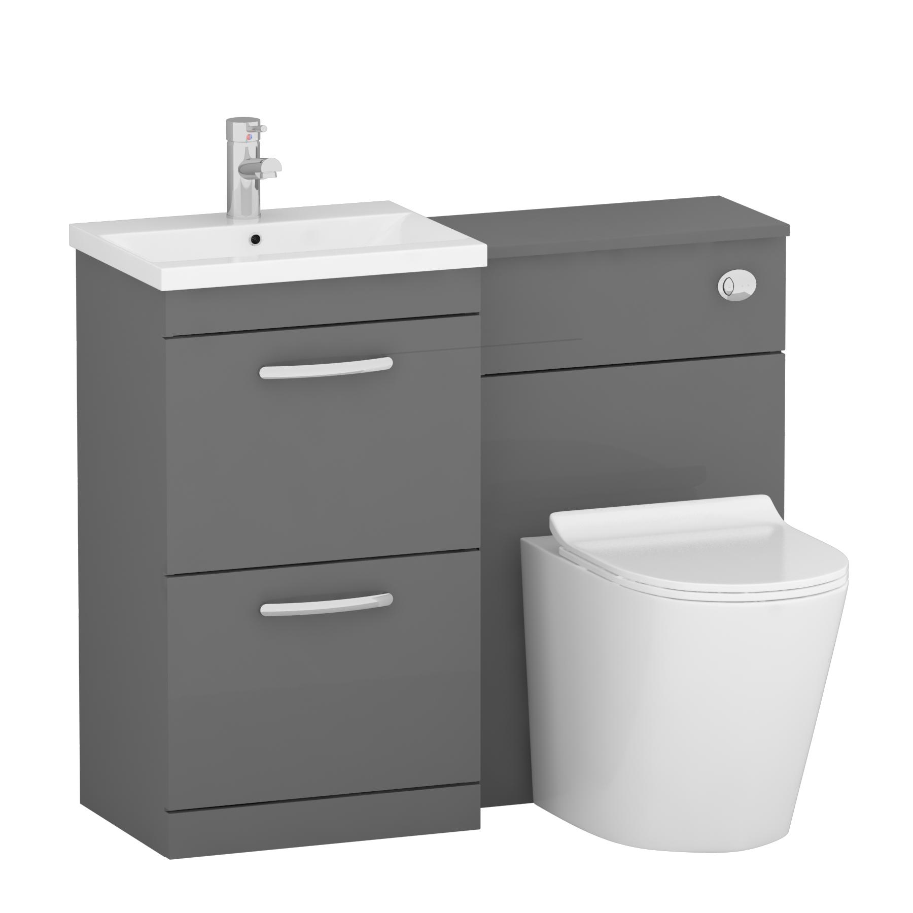 Modern Turin 1000mm Indigo Grey Gloss 2-Drawers Mid-Edge Basin with Cesar Back to Wall Toilet Pack