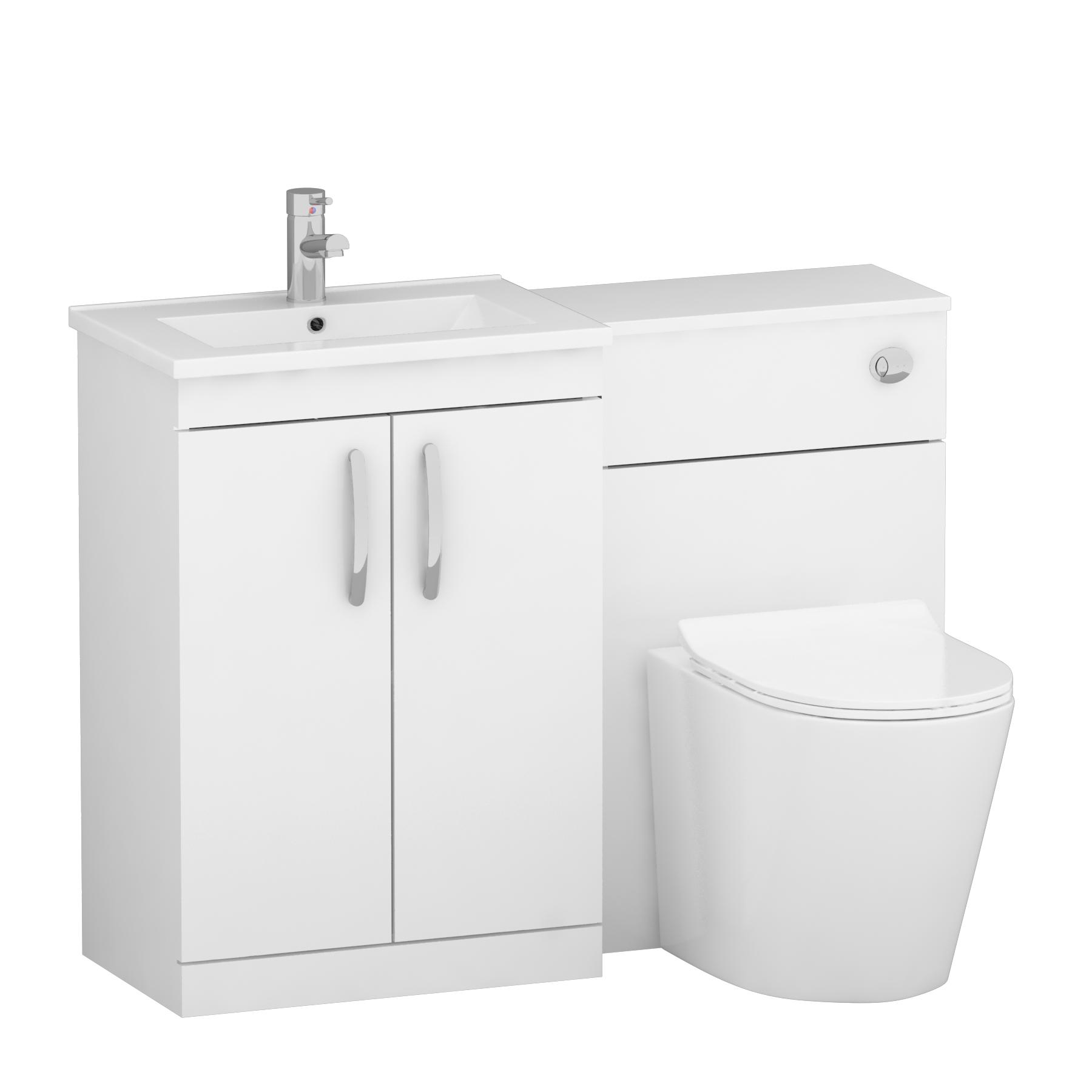ModernTurin 1100mm Gloss White 2-Doors Minimalist Basin with Cesar Back to Wall Toilet Pack