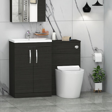 Modern Turin 1100mm Hale Black 2-Doors Mid-Edge Basin with Cesar Back to Wall Toilet Pack