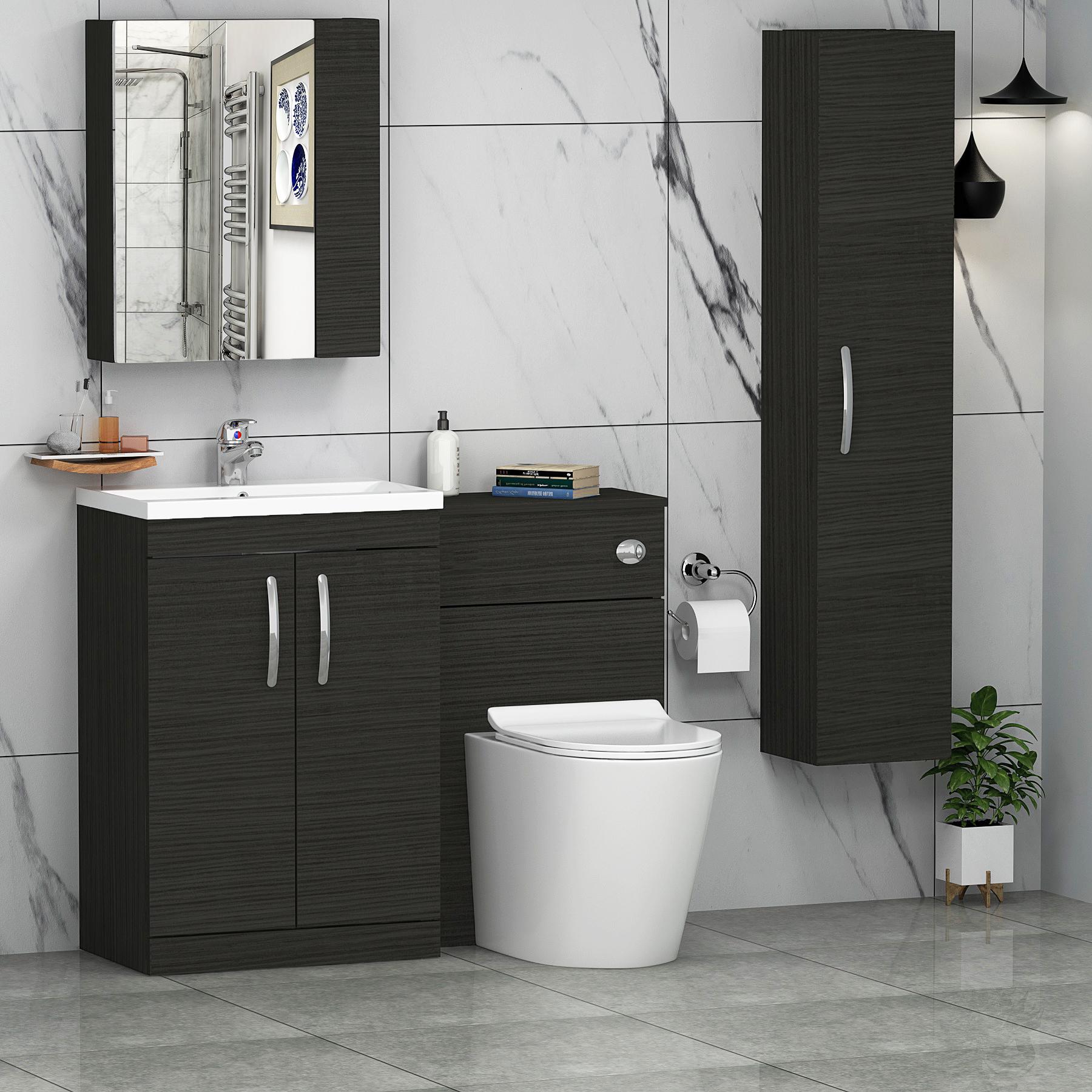 Modern Turin 1100mm Hale Black 2-Doors Mid-Edge Basin with Cesar Back to Wall Toilet Pack