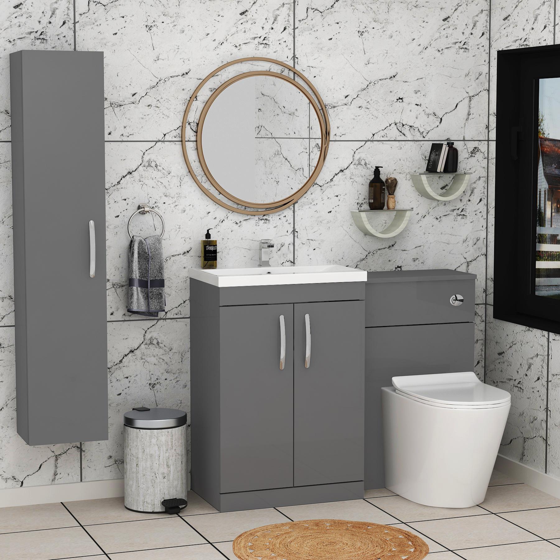 Modern Turin 1100mm Indigo Grey Gloss 2-Doors Mid-Edge Basin with Cesar Back to Wall Toilet Pack