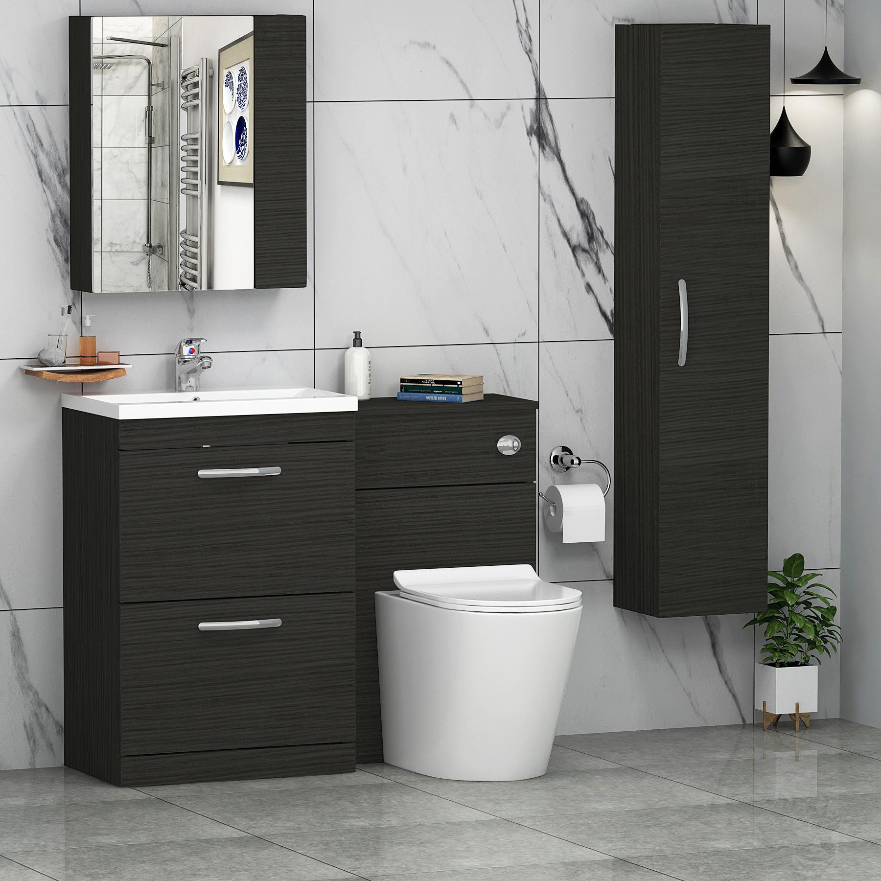 Modern Turin 1100mm Hale Black 2-Drawers Mid-Edge Basin with Cesar Back to Wall Toilet Pack