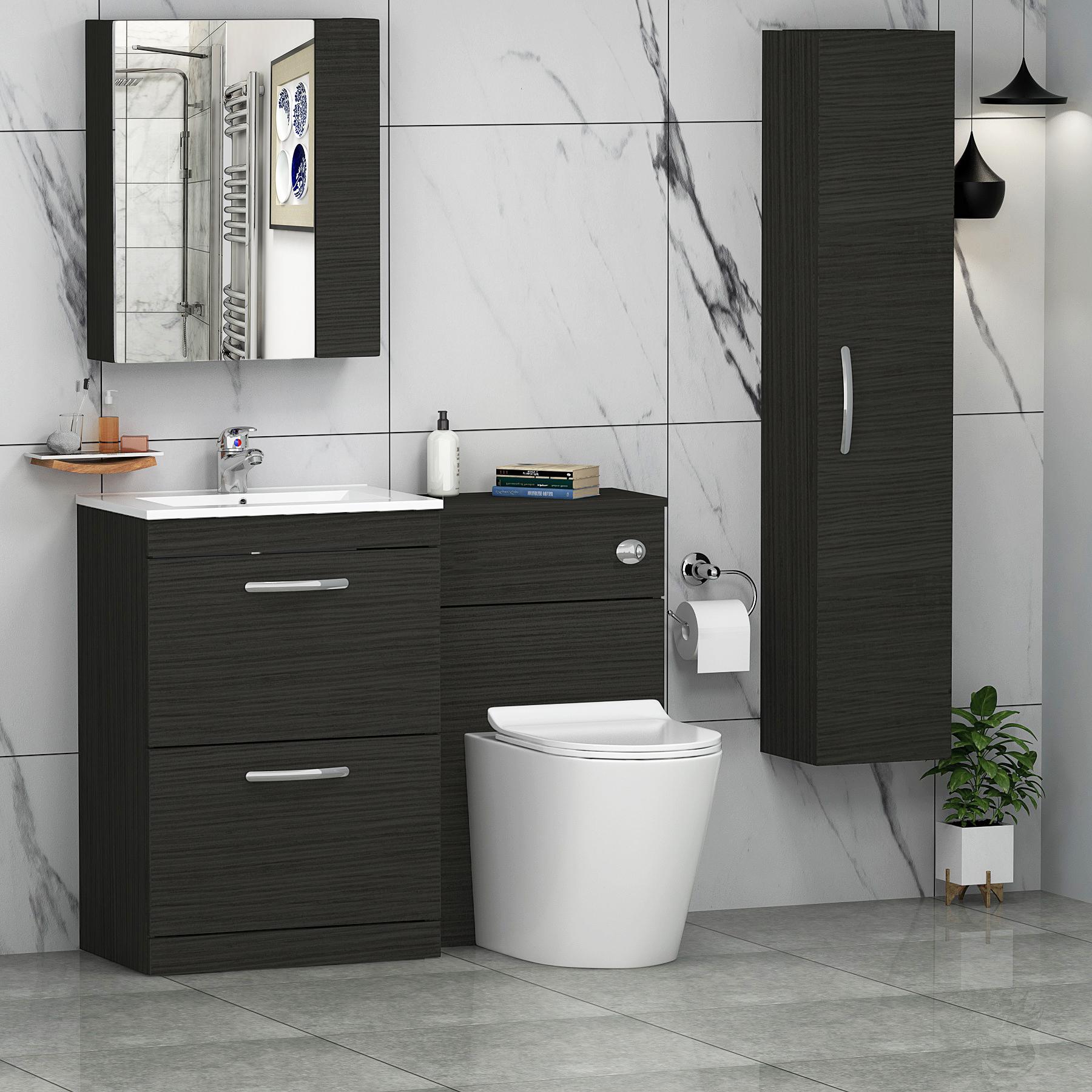 Modern Turin 1100mm Hale Black 2-Drawers Minimalist Basin with Cesar Back to Wall Toilet Pack