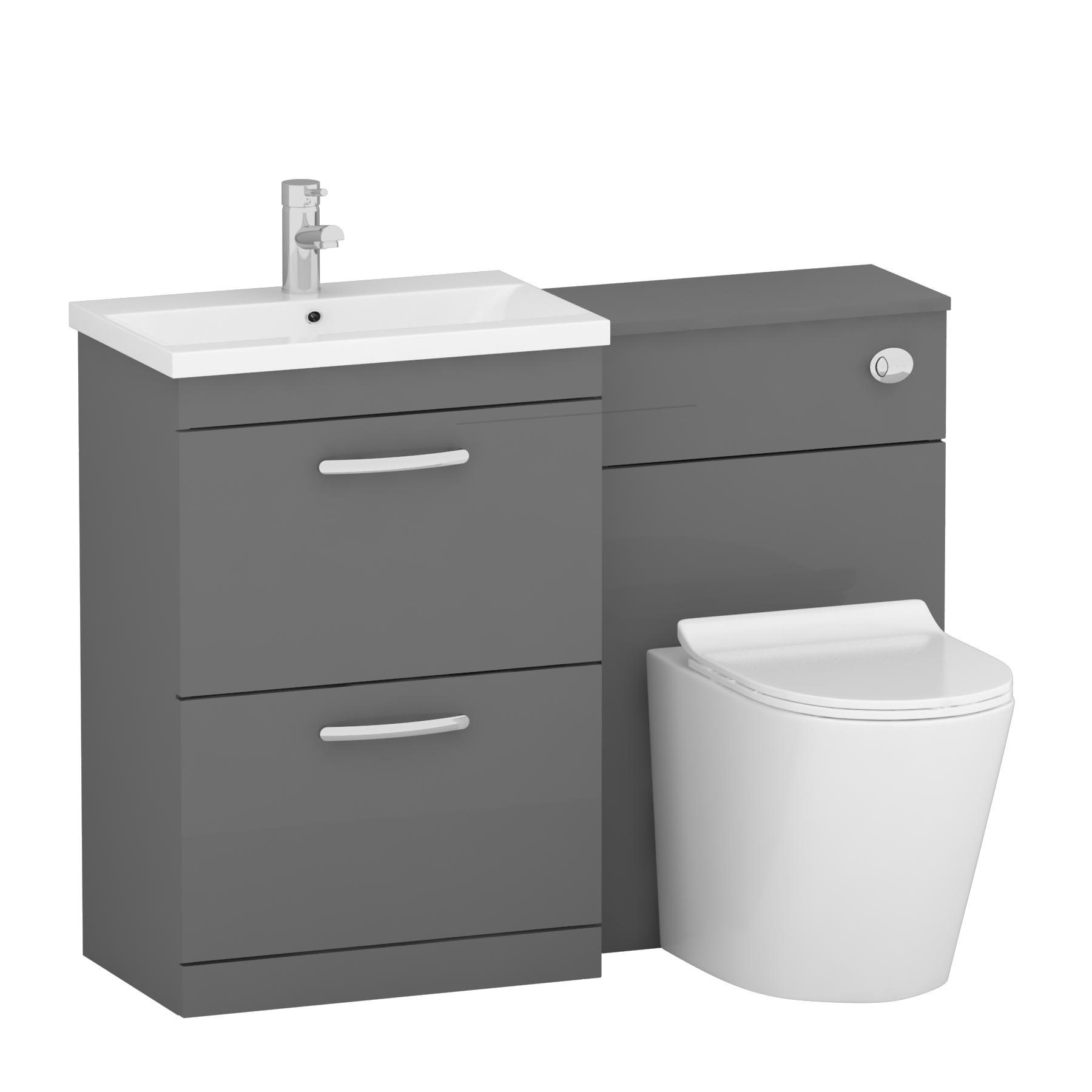 Modern Turin 1100mm Indigo Grey Gloss 2-Drawers Mid-Edge Basin with Cesar Back to Wall Toilet Pack