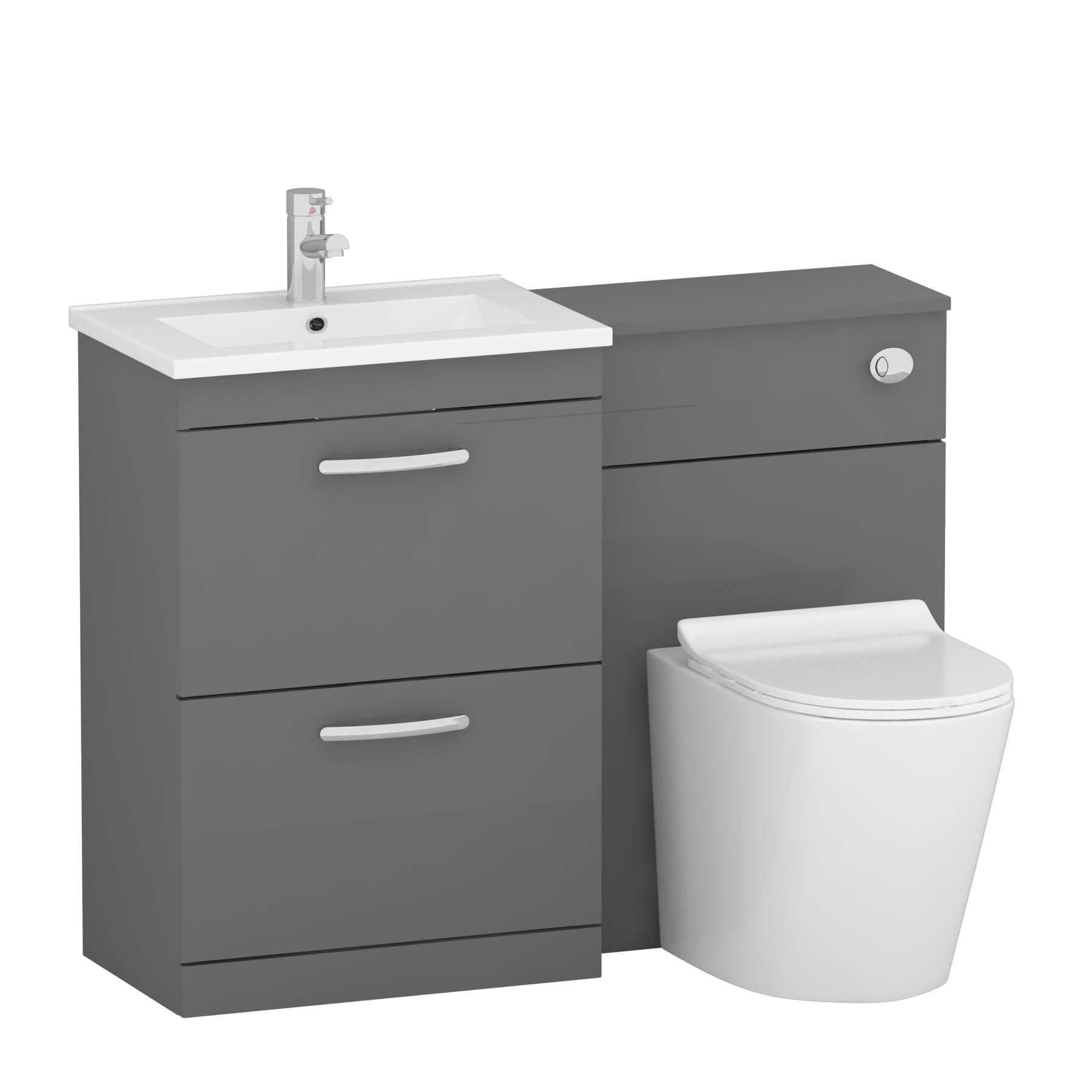 Modern Turin 1100mm Indigo Grey Gloss 2-Drawers Minimalist Basin with Cesar Back to Wall Toilet Pack