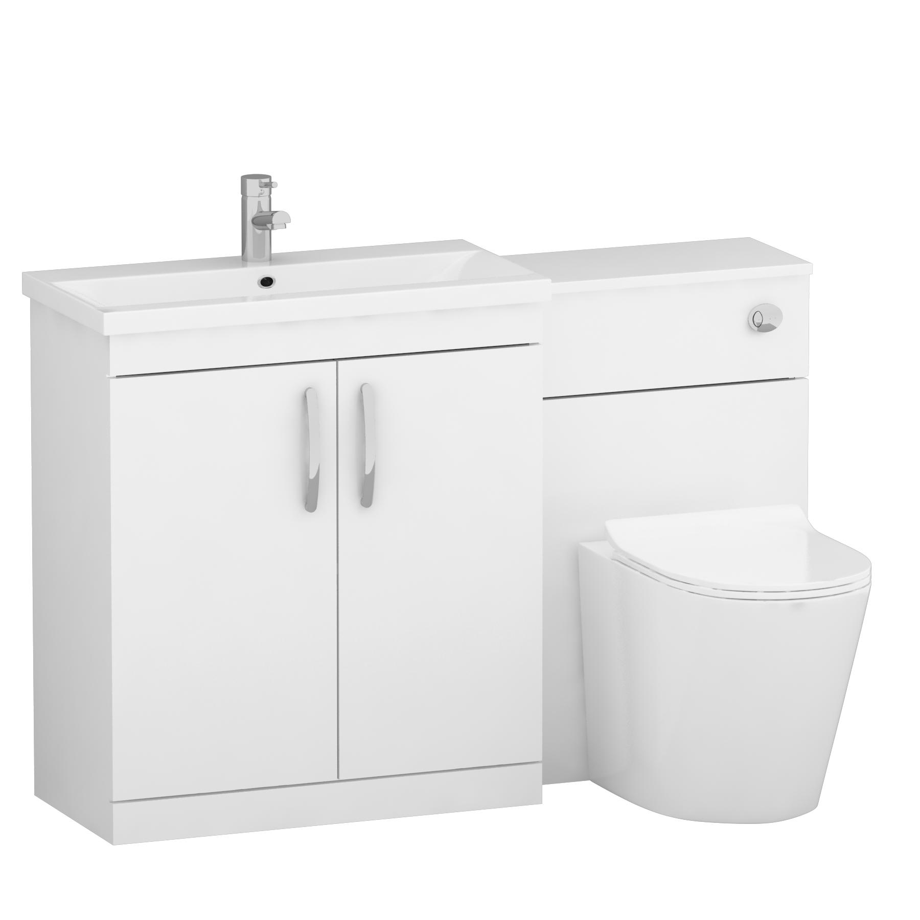 ModernTurin 1300mm Gloss White 2-Doors Mid-Edge Basin with Cesar Back to Wall Toilet Pack