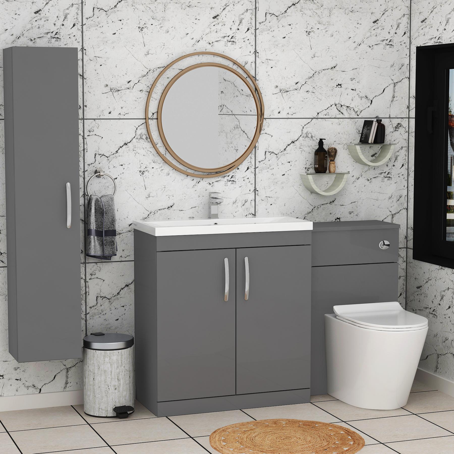 Modern Turin 1300mm Indigo Grey Gloss 2-Doors Mid-Edge Basin with Cesar Back to Wall Toilet Pack