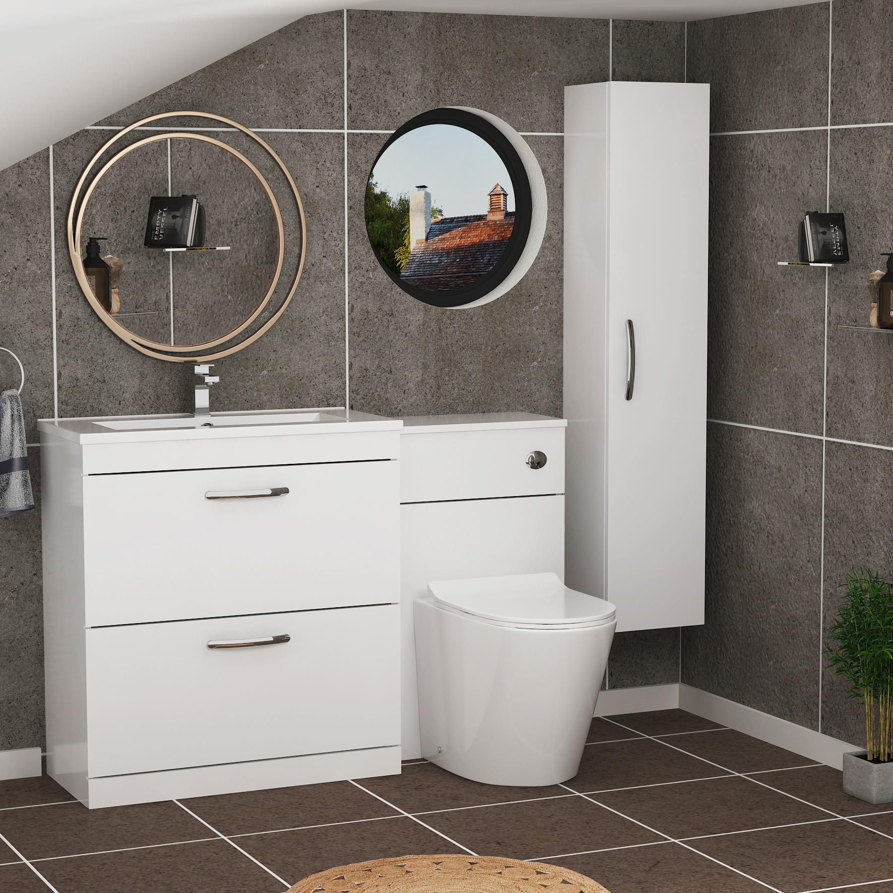 ModernTurin 1300mm Gloss White 2-Drawers Minimalist Basin with Cesar Back to Wall Toilet Pack