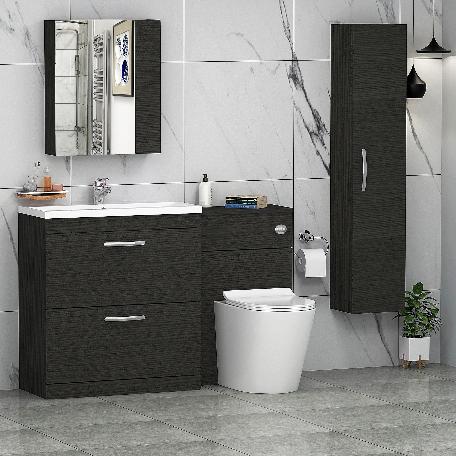 Modern Turin 1300mm Hale Black 2-Drawers Mid-Edge Basin with Cesar Back to Wall Toilet Pack