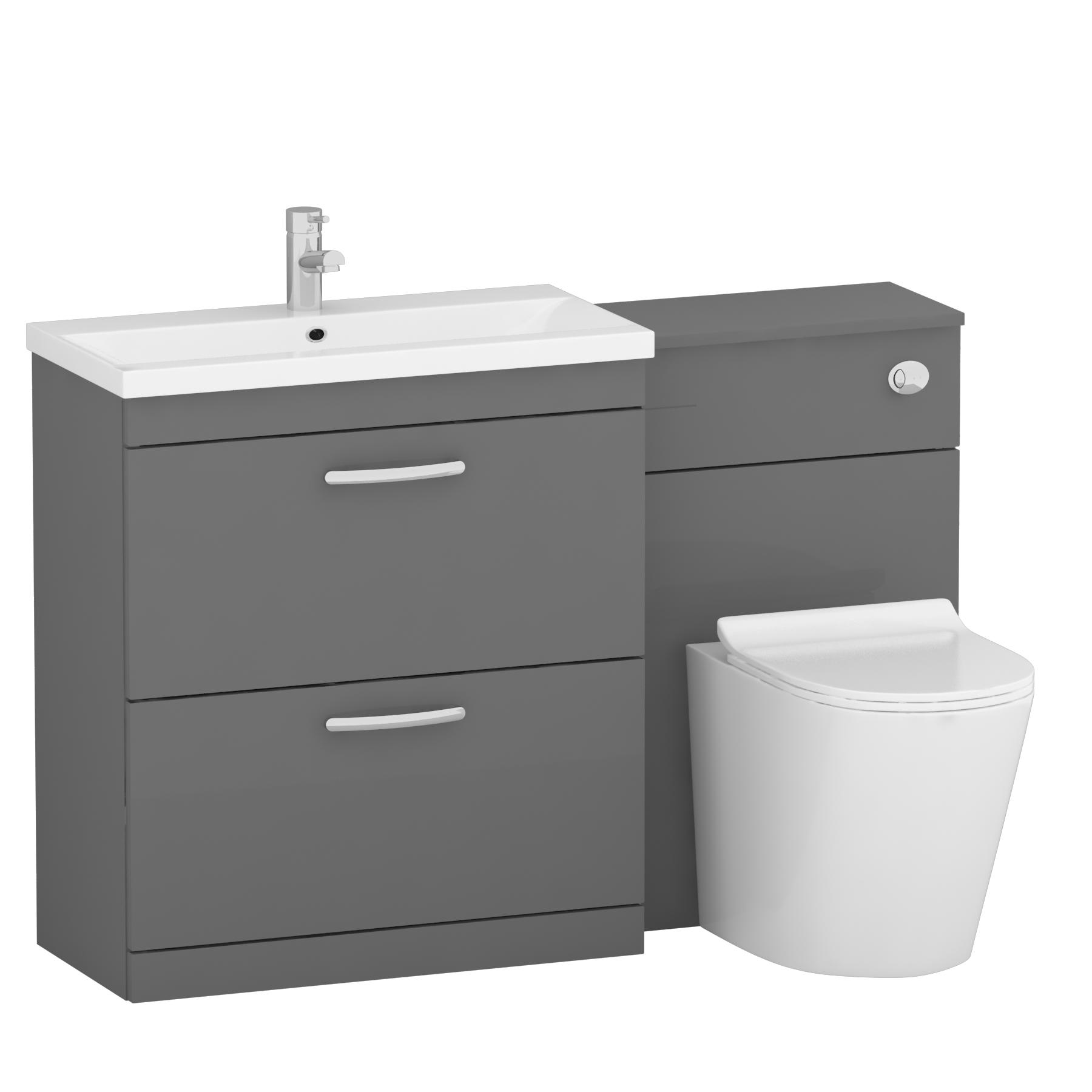 Modern Turin 1300mm Indigo Grey Gloss 2-Drawers Mid-Edge Basin with Cesar Back to Wall Toilet Pack