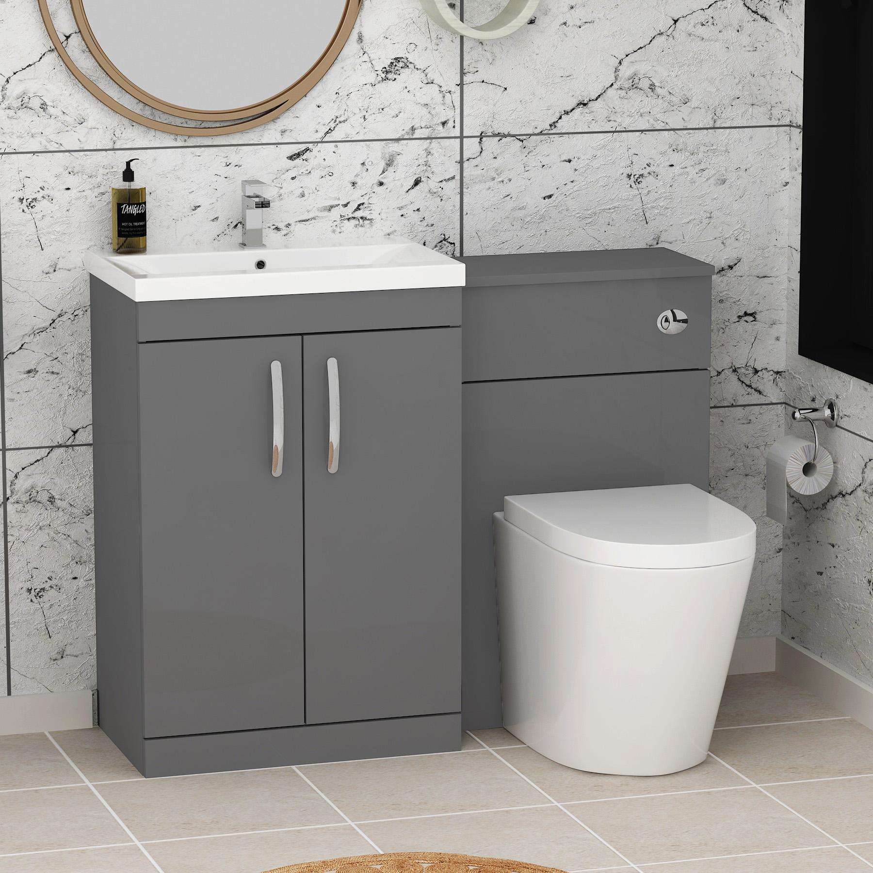 Turin 1100mm Indigo Grey Gloss 2-Doors Furniture Pack - Optional BTW Pan & Basin