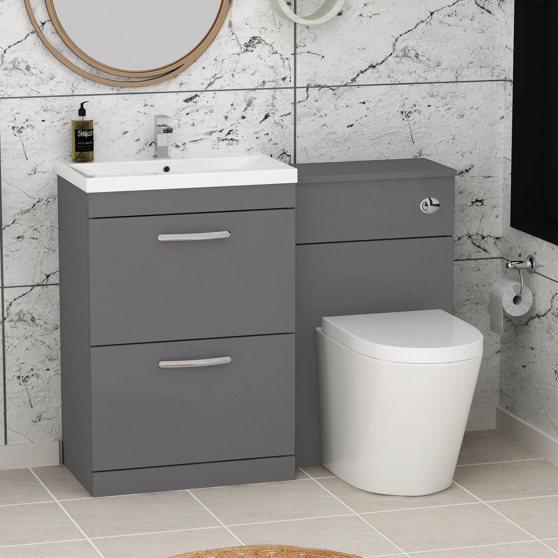 1000mm Turin Indigo Grey Gloss 2-Drawer Furniture Pack - Optional BTW Pan & Basin
