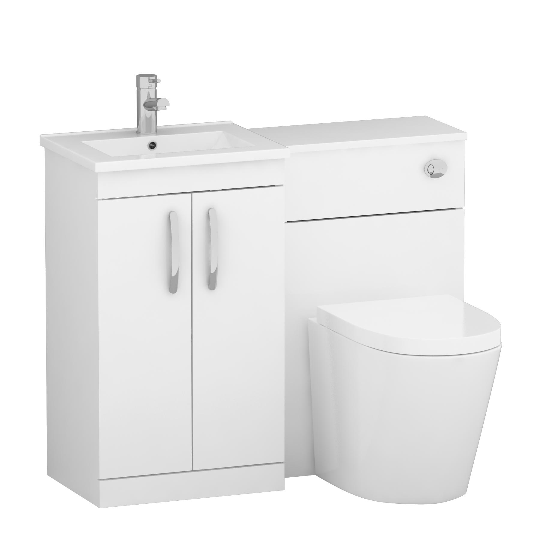Turin 1000mm Gloss White 2-Doors Minimalist Basin with Cesar Back to Wall Toilet Pack