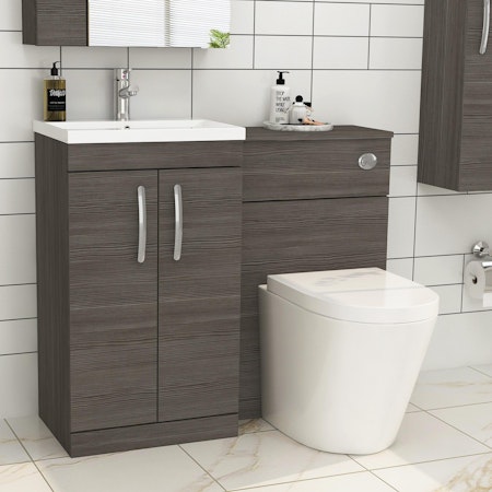 Turin 1000mm Grey Elm 2-Doors Mid-Edge Basin with Cesar Back to Wall Toilet Pack