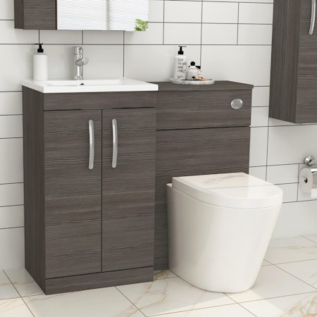 Turin 1000mm Grey Elm 2-Doors Minimalist Basin with Cesar Back to Wall Toilet Pack