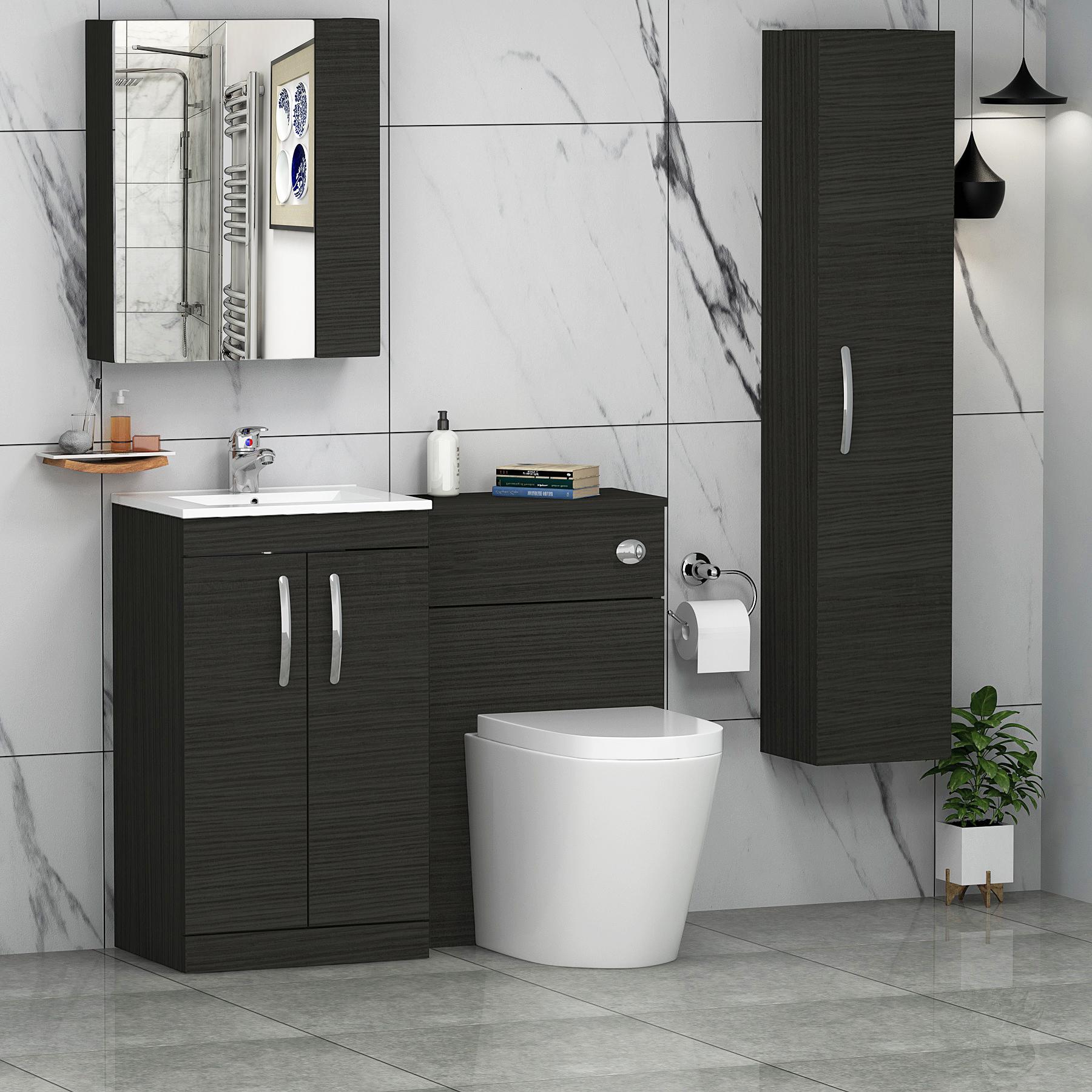 Turin 1000mm Hale Black 2-Doors Minimalist Basin with Cesar Back to Wall Toilet Pack