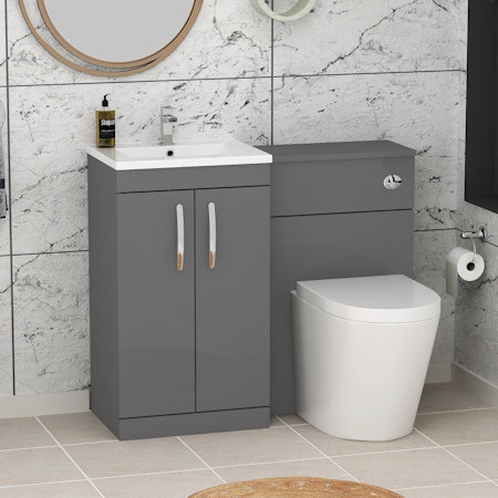 Turin 1000mm Indigo Grey Gloss 2-Doors Minimalist Basin with Cesar Back to Wall Toilet Pack