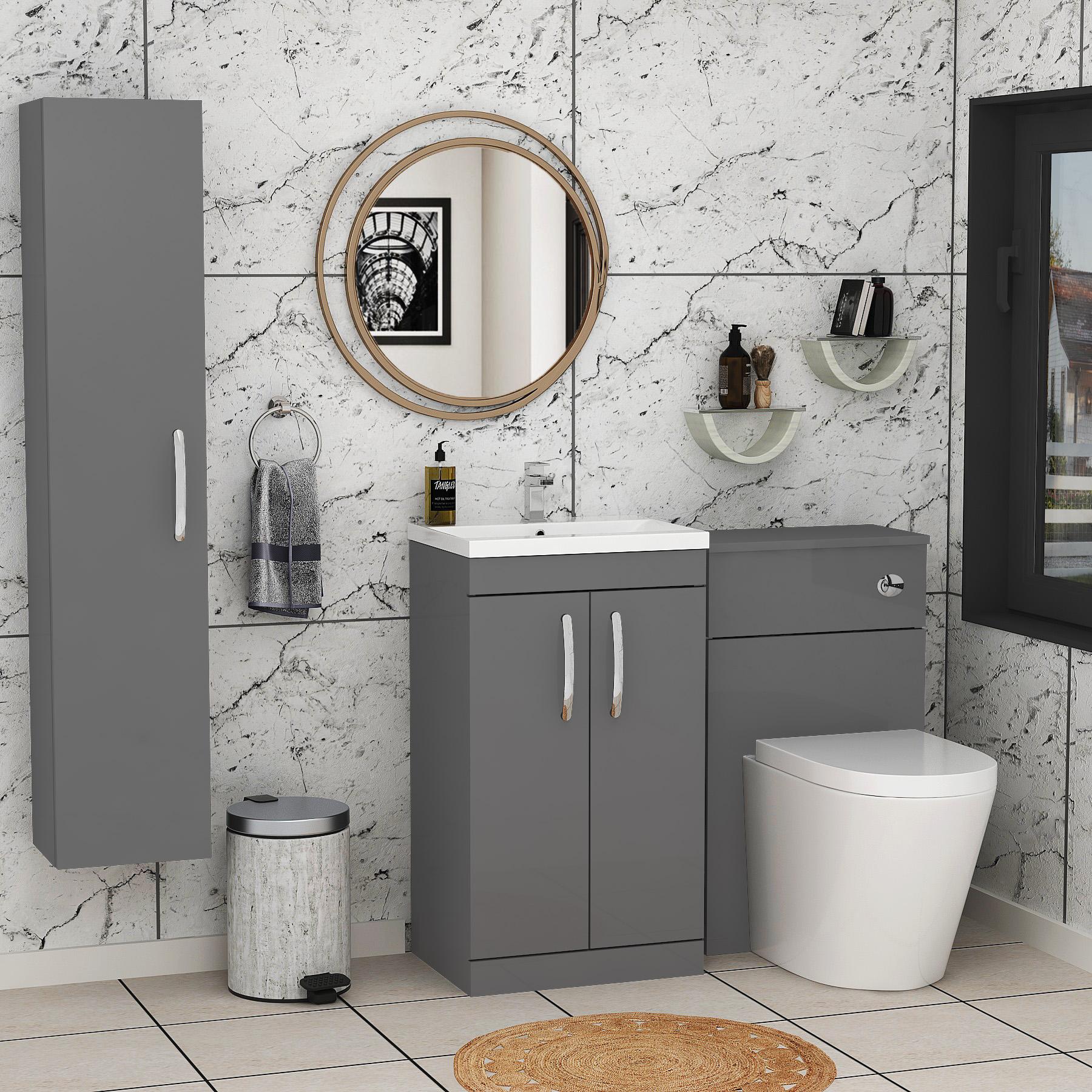 Turin 1000mm Indigo Grey Gloss 2-Doors Mid-Edge Basin with Cesar Back to Wall Toilet Pack