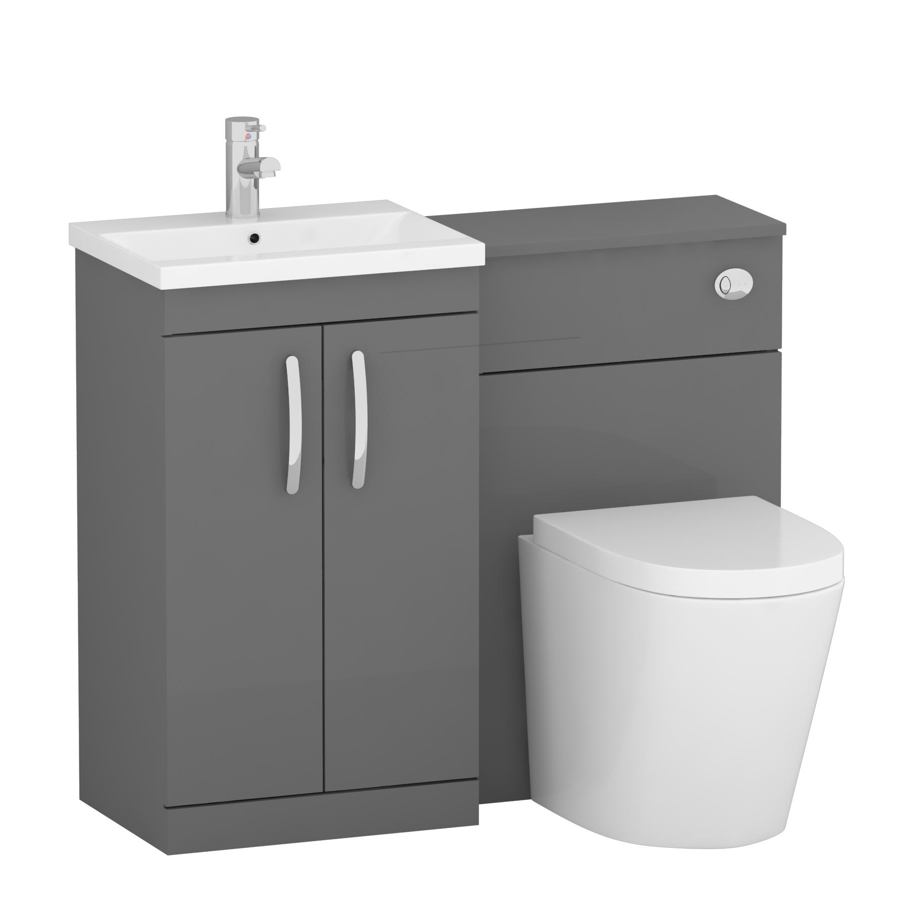 Turin 1000mm Indigo Grey Gloss 2-Doors Mid-Edge Basin with Cesar Back to Wall Toilet Pack