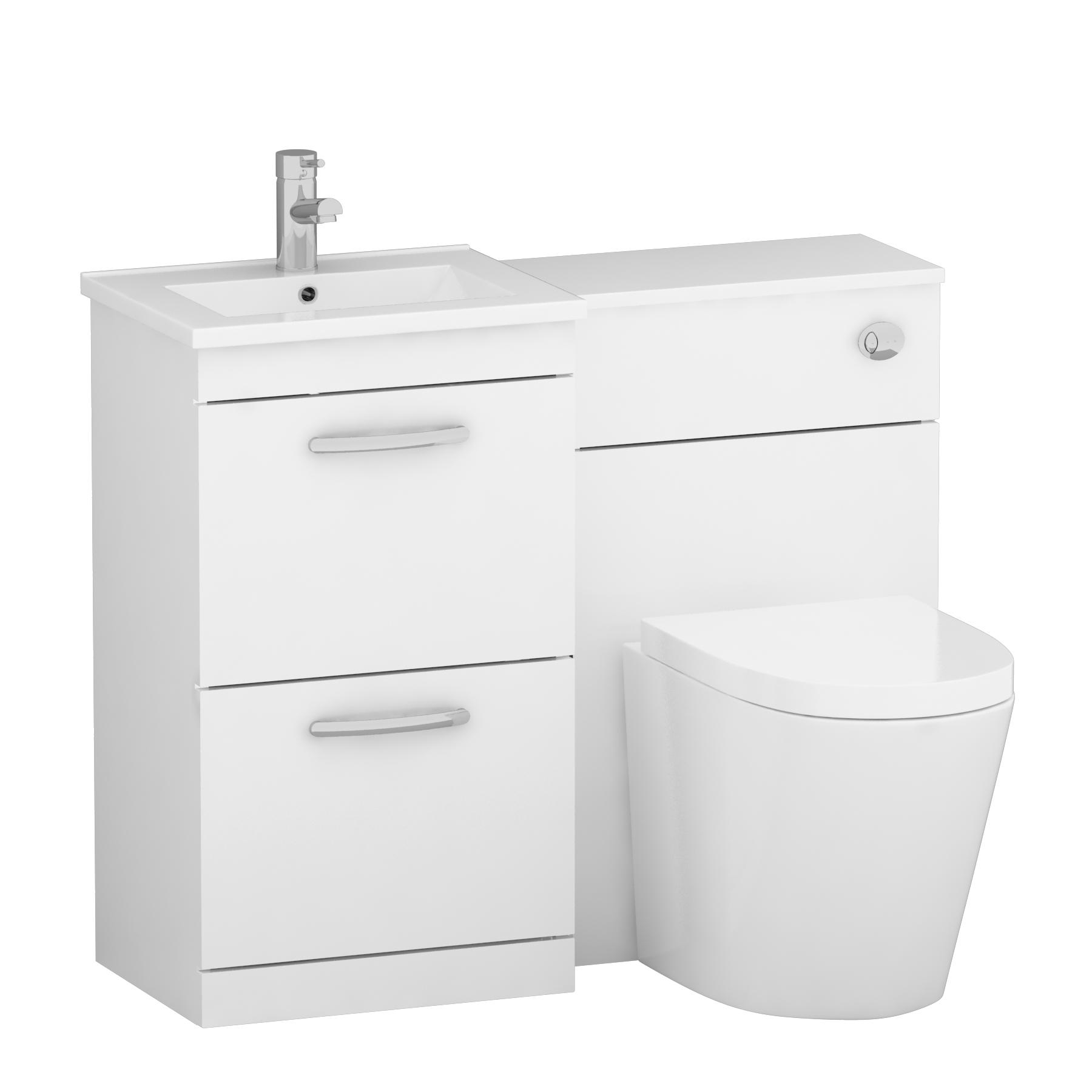 Turin 1000mm Gloss White 2-Drawers Mid-Edge Basin with Cesar Back to Wall Toilet Pack