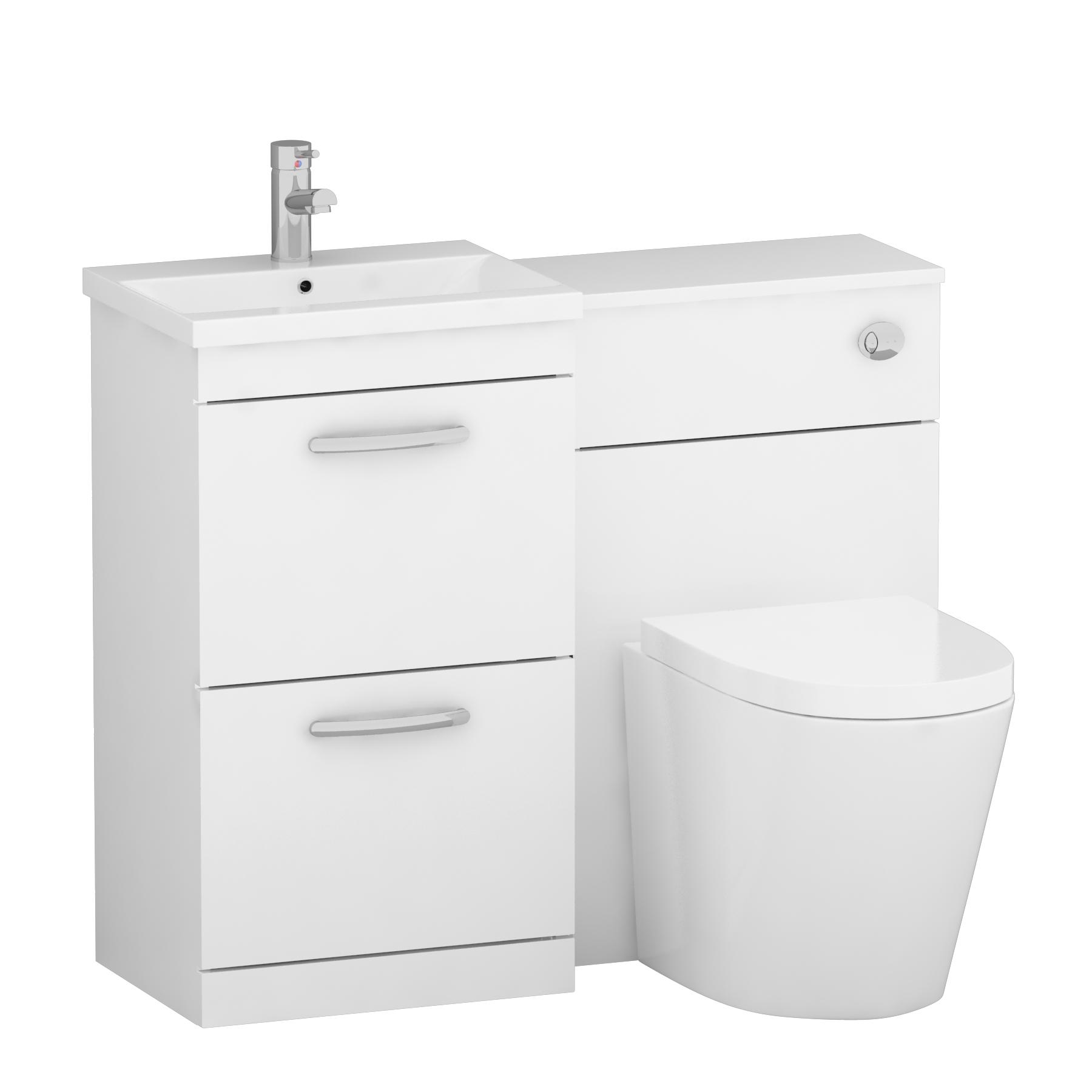 Turin 1000mm Gloss White 2-Drawers Minimalist Basin with Cesar Back to Wall Toilet Pack