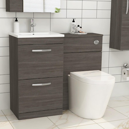 Turin 1000mm Grey Elm 2-Drawers Minimalist Basin with Cesar Back to Wall Toilet Pack