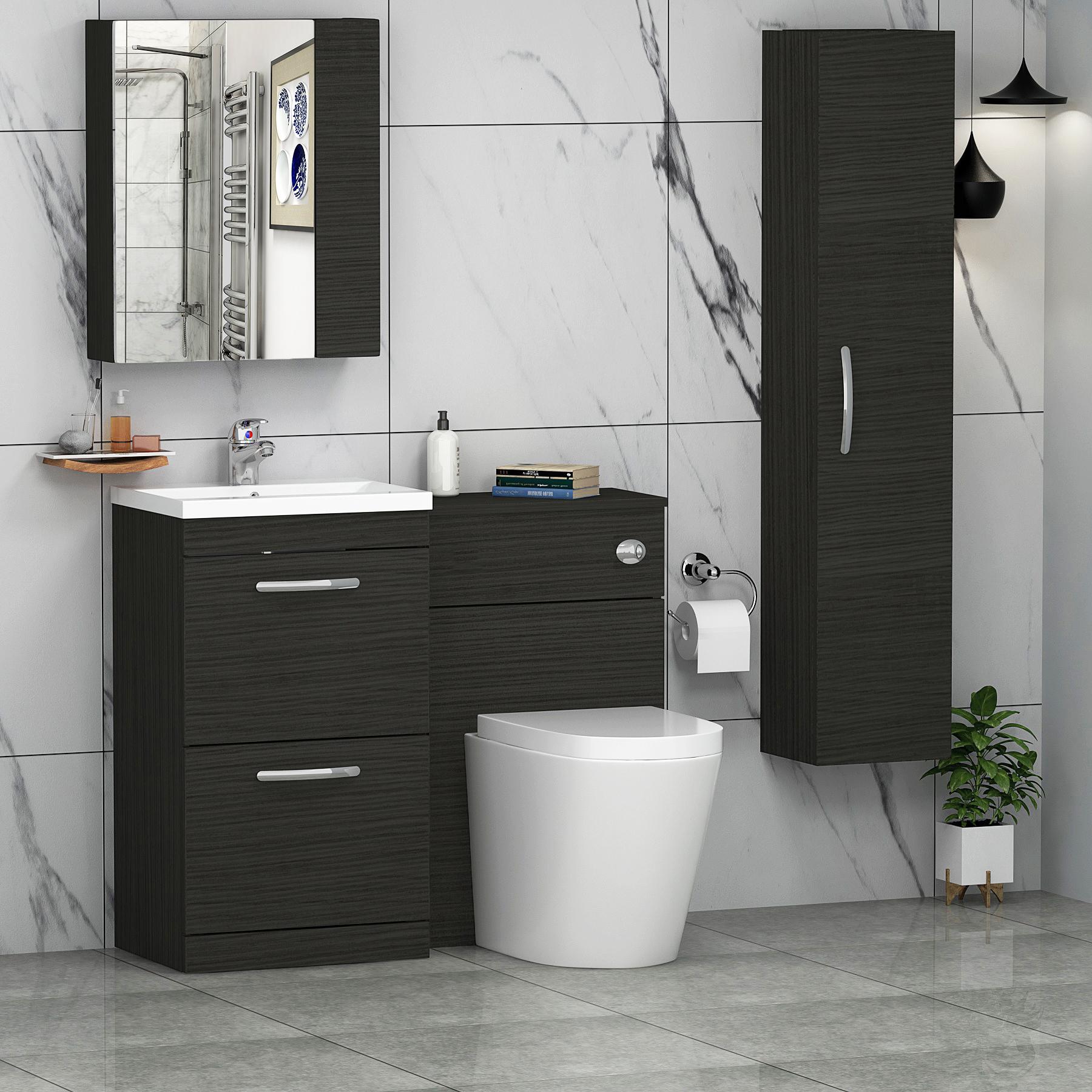 Turin 1000mm Hale Black 2-Drawers Mid-Edge Basin with Cesar Back to Wall Toilet Pack