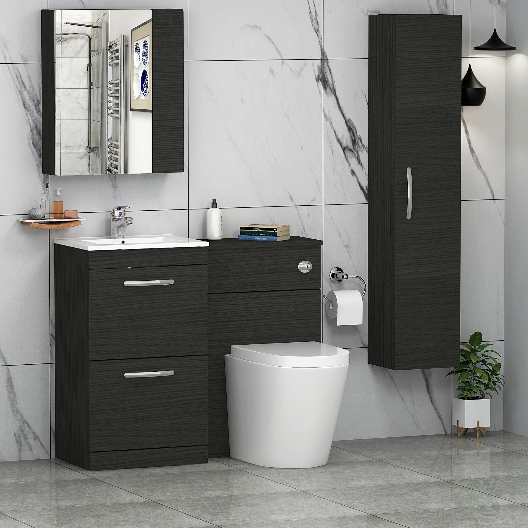 Turin 1000mm Hale Black 2-Drawers Minimalist Basin with Cesar Back to Wall Toilet Pack