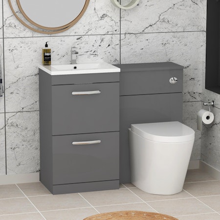 Turin 1000mm Indigo Grey Gloss 2-Drawers Minimalist Basin with Cesar Back to Wall Toilet Pack