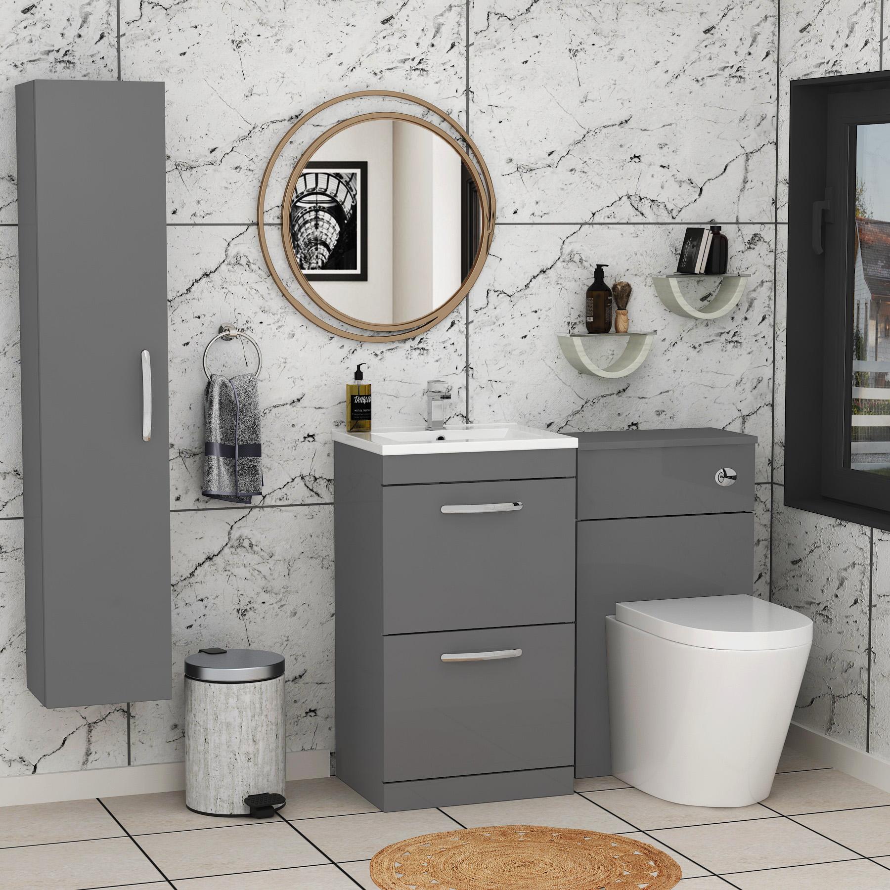 Turin 1000mm Indigo Grey Gloss 2-Drawers Minimalist Basin with Cesar Back to Wall Toilet Pack
