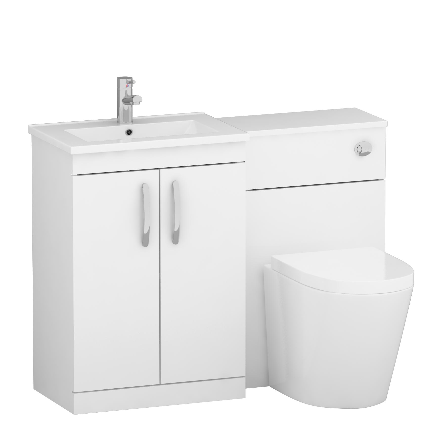 Turin 1100mm Gloss White 2-Doors Minimalist Basin with Cesar Back to Wall Toilet Pack