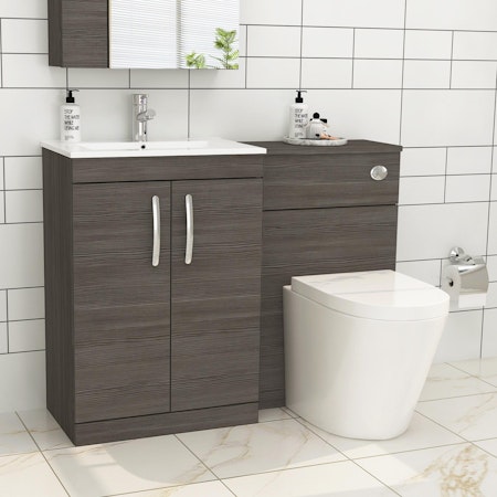 Turin 1100mm Grey Elm 2-Doors Minimalist Basin with Cesar Back to Wall Toilet Pack