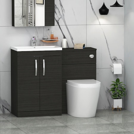 Turin 1100mm Hale Black 2-Doors Mid-Edge Basin with Cesar Back to Wall Toilet Pack