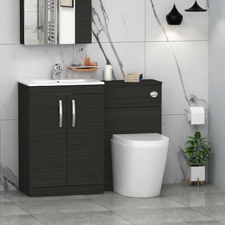 Turin 1100mm Hale Black 2-Doors Minimalist Basin with Cesar Back to Wall Toilet Pack