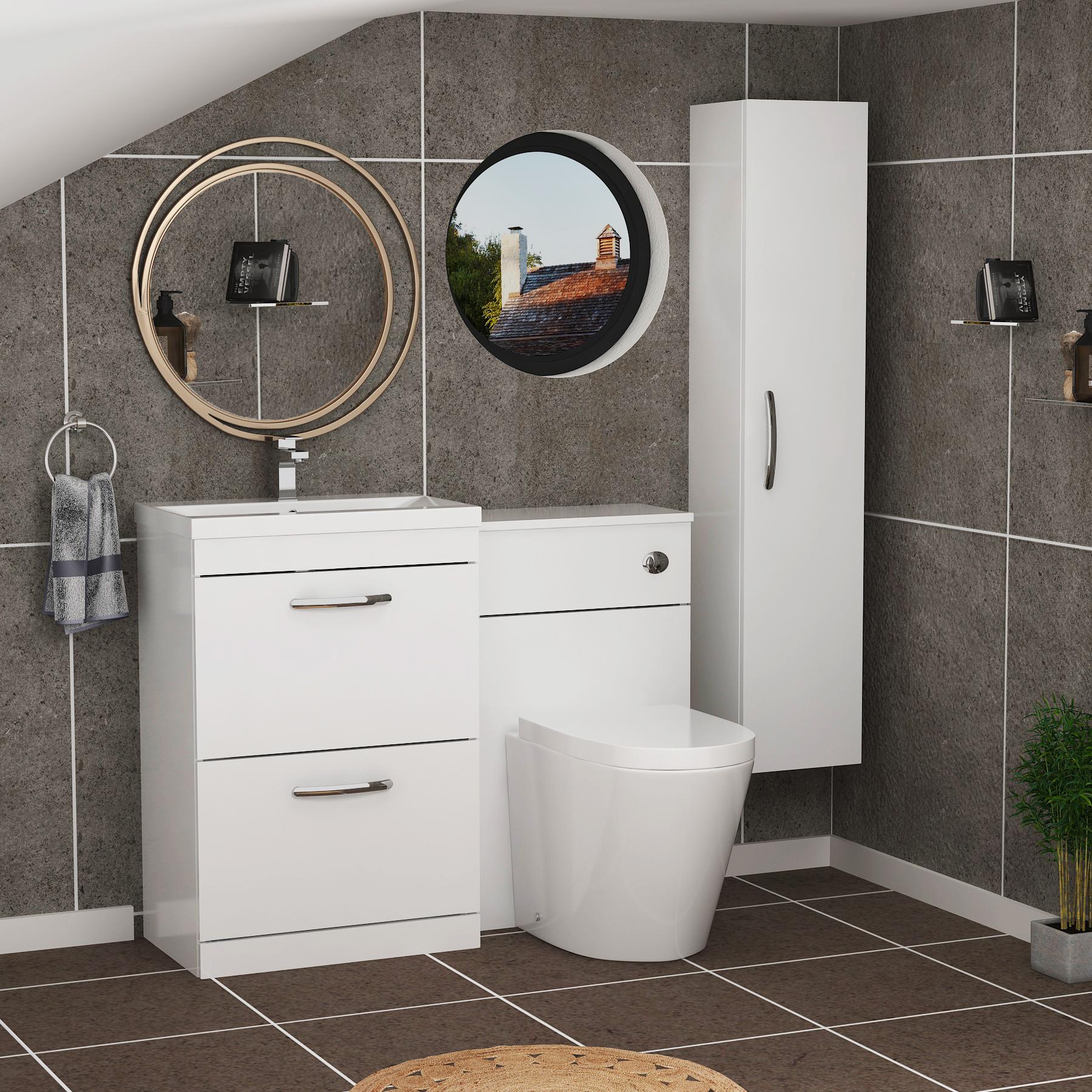Turin 1100mm Gloss White 2-Drawers Mid-Edge Basin with Cesar Back to Wall Toilet Pack
