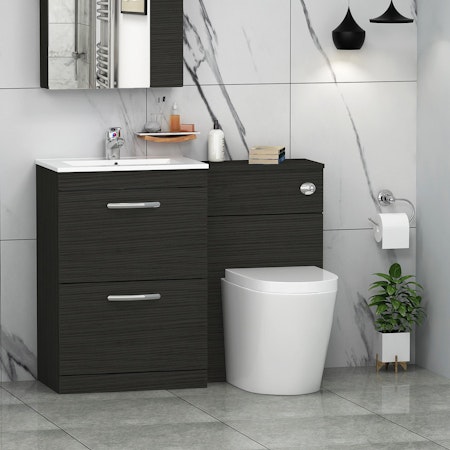 Turin 1100mm Hale Black 2-Drawers Minimalist Basin with Cesar Back to Wall Toilet Pack