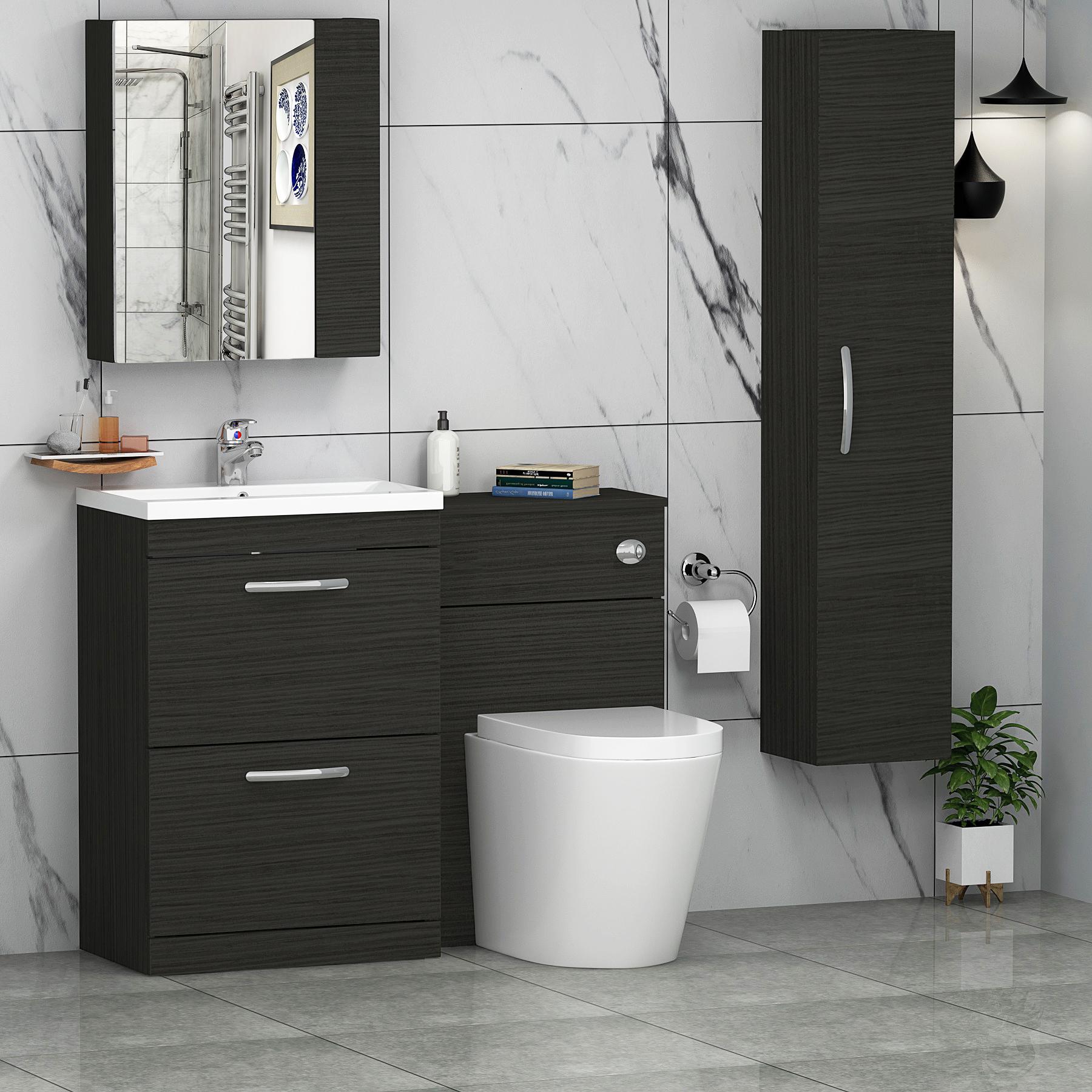 Turin 1100mm Hale Black 2-Drawers Mid-Edge Basin with Cesar Back to Wall Toilet Pack