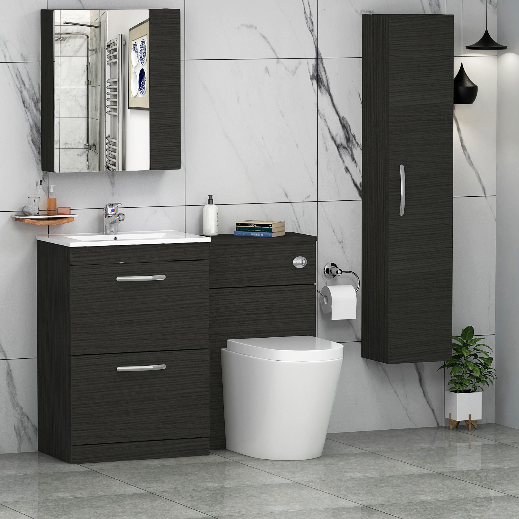 Turin 1100mm Hale Black 2-Drawers Minimalist Basin with Cesar Back to Wall Toilet Pack