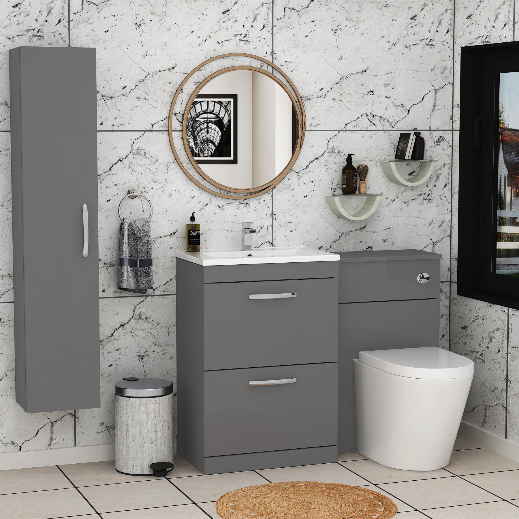 Turin 1100mm Indigo Grey Gloss 2-Drawers Minimalist Basin with Cesar Back to Wall Toilet Pack
