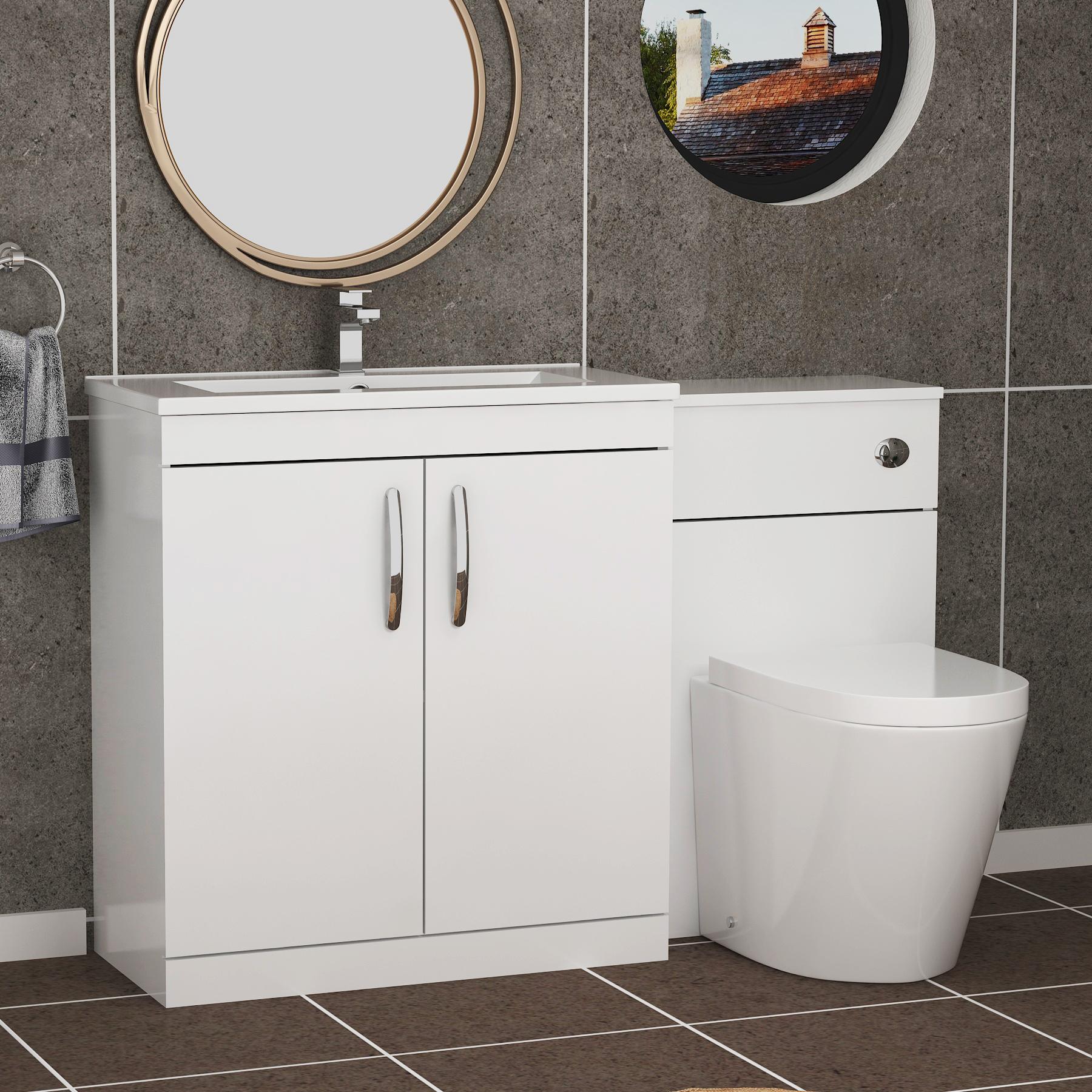 Turin 1300mm Gloss White 2-Doors Minimalist Basin with Cesar Back to Wall Toilet Pack