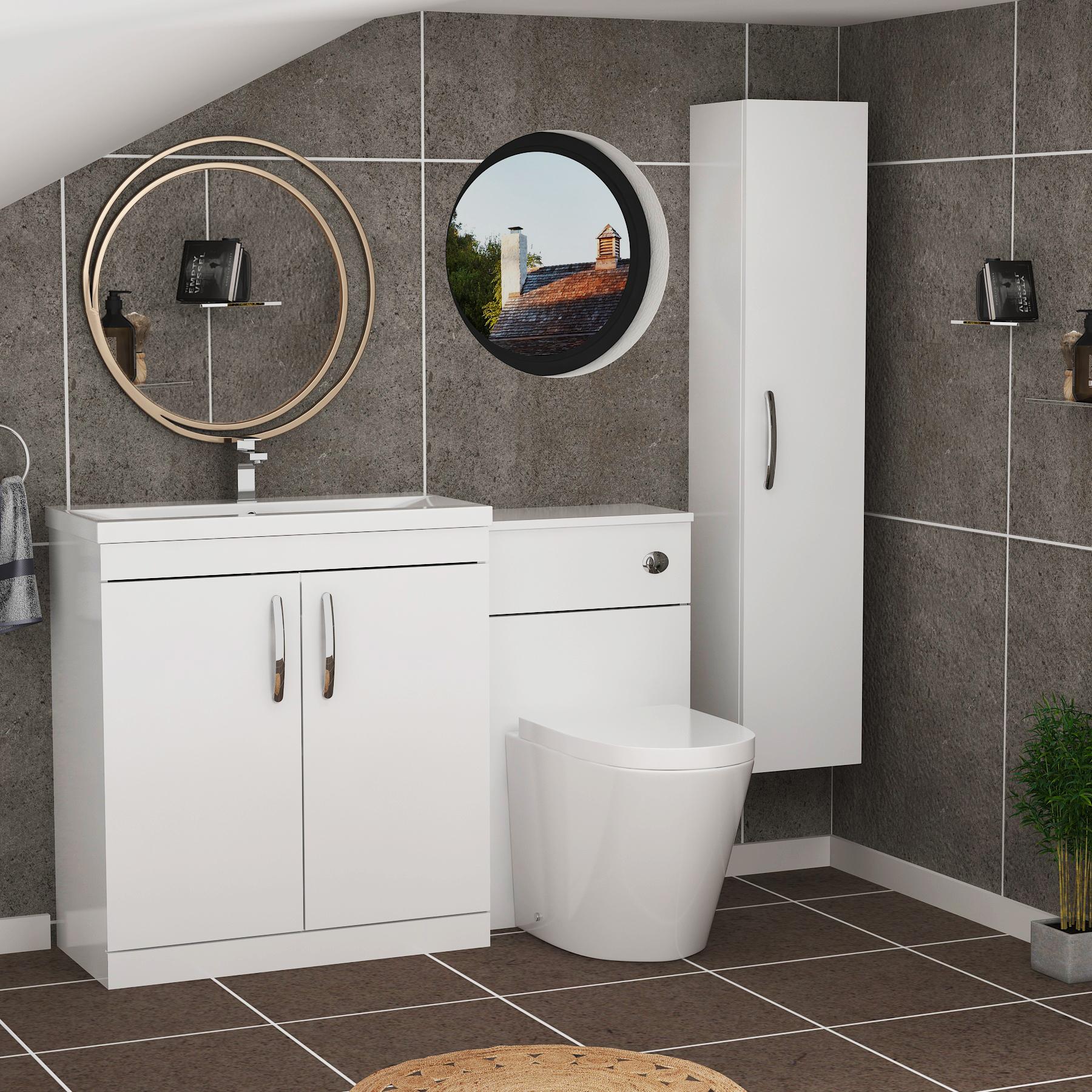 Turin 1300mm Gloss White 2-Doors Mid-Edge Basin with Cesar Back to Wall Toilet Pack