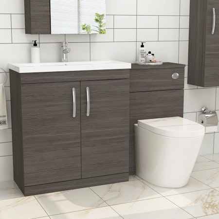 1300mm Grey Elm 2 Doors Furniture Pack with Mid Edge Basin & Cesar Back to Wall Toilet