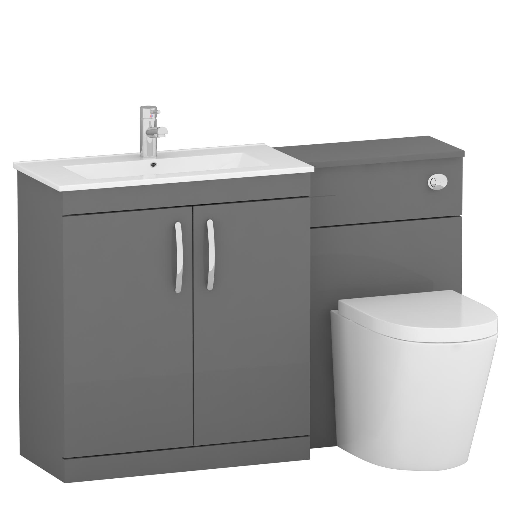 Turin 1300mm Indigo Grey Gloss 2-Doors Minimalist Basin with Cesar Back to Wall Toilet Pack