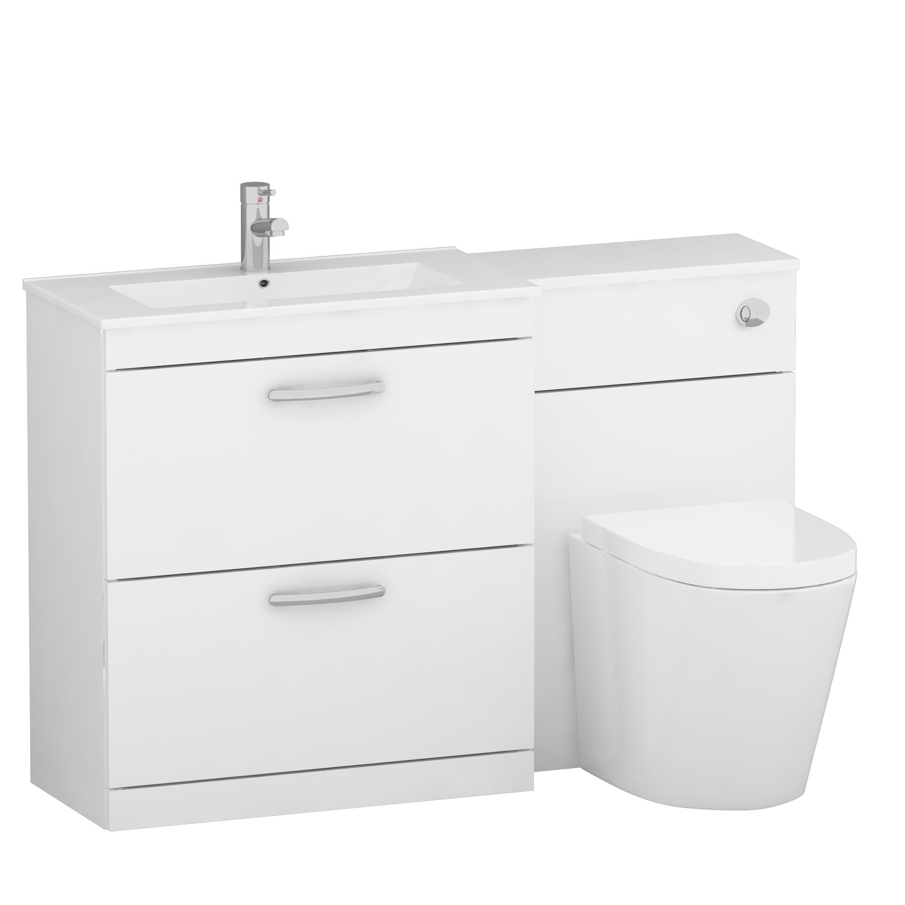 Turin 1300mm Gloss White 2-Drawers Minimalist Basin with Cesar Back to Wall Toilet Pack