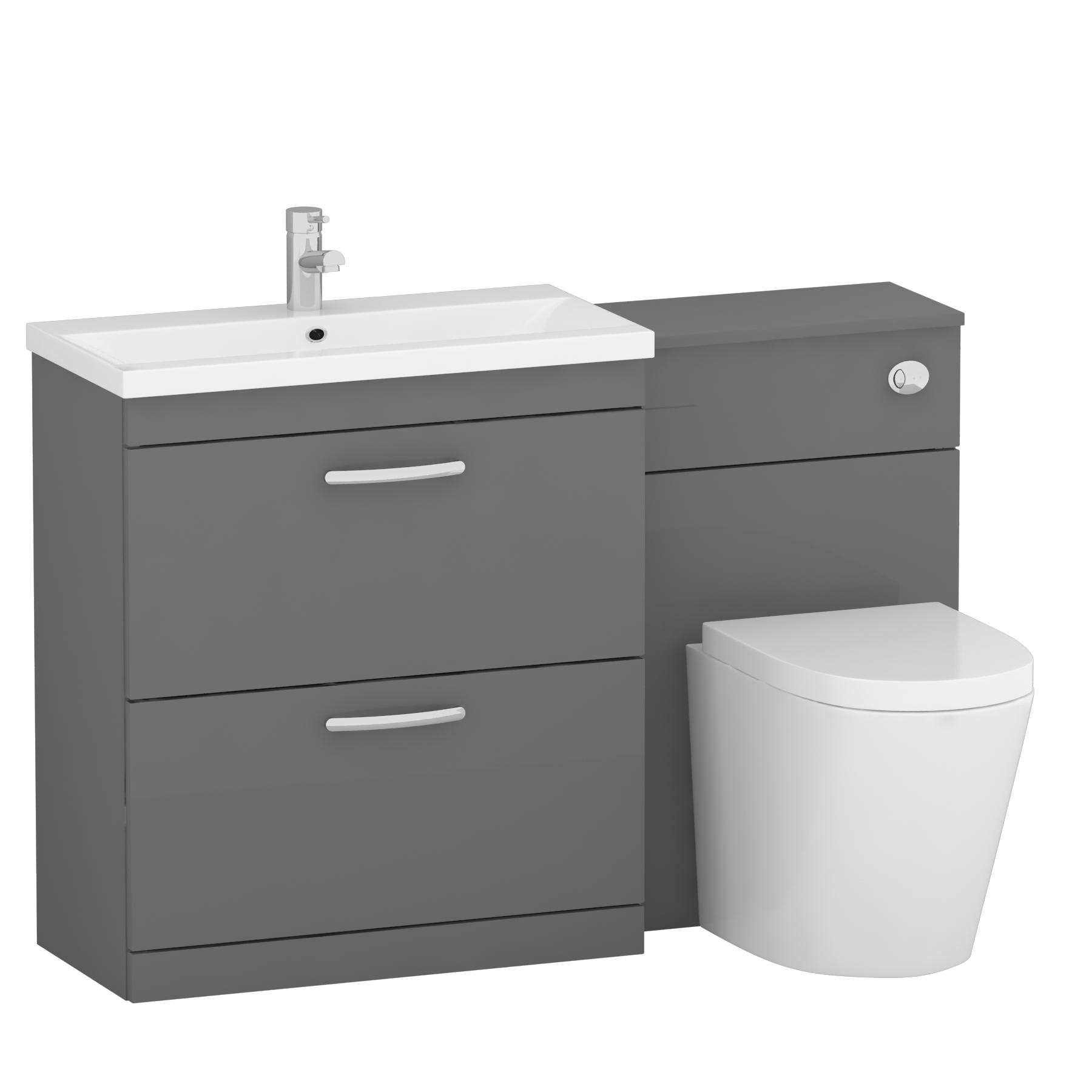 Turin 1300mm Indigo Grey Gloss 2-Drawers Mid-Edge Basin with Cesar Back to Wall Toilet Pack