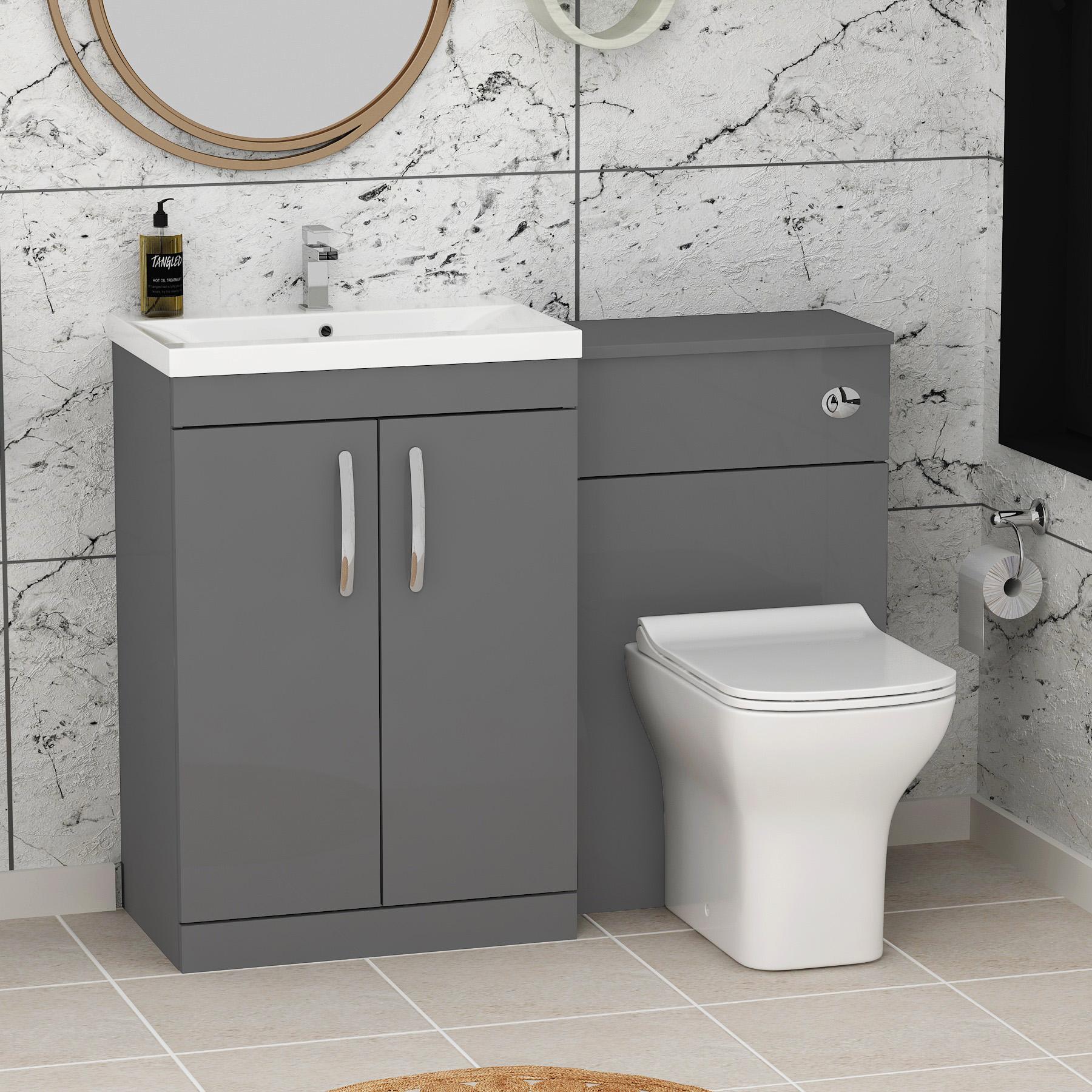 Turin 1100mm Indigo Grey Gloss 2-Doors Furniture Pack - Optional BTW Pan & Basin
