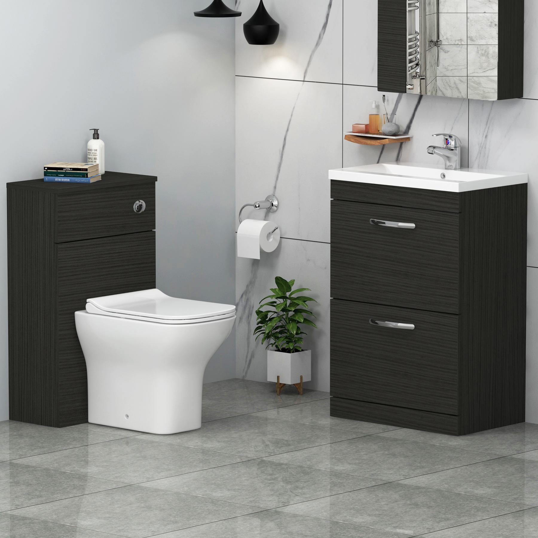 Turin 1100mm Hale Black 2-Drawers Mid-Edge Basin with Qubix Back to Wall Toilet Pack